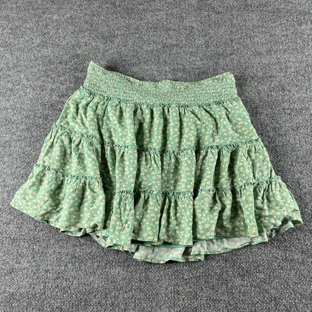 American Eagle Outfitters Skirt‎ Womens L Green Floral Peasant Ruffle Mini Boho